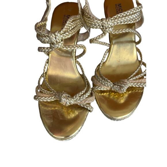 Michael Kors strappy Braided Metallic Espadrille wedge sandals Gold 6.5 - Picture 3 of 7